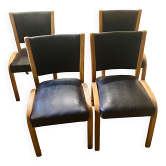 4 chaises Vintage Steiner Low Wood Skaï Noir d’origine