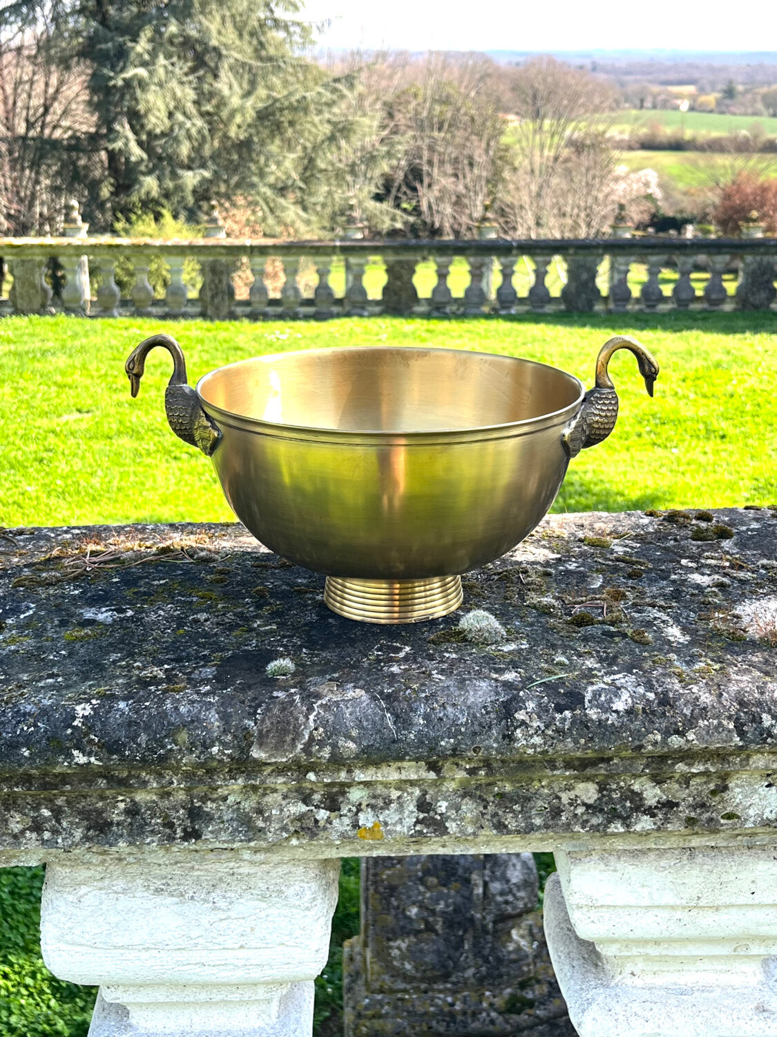 Swan Brass Champagne Cooler – Vintage Solid Sculptural Swan Handles