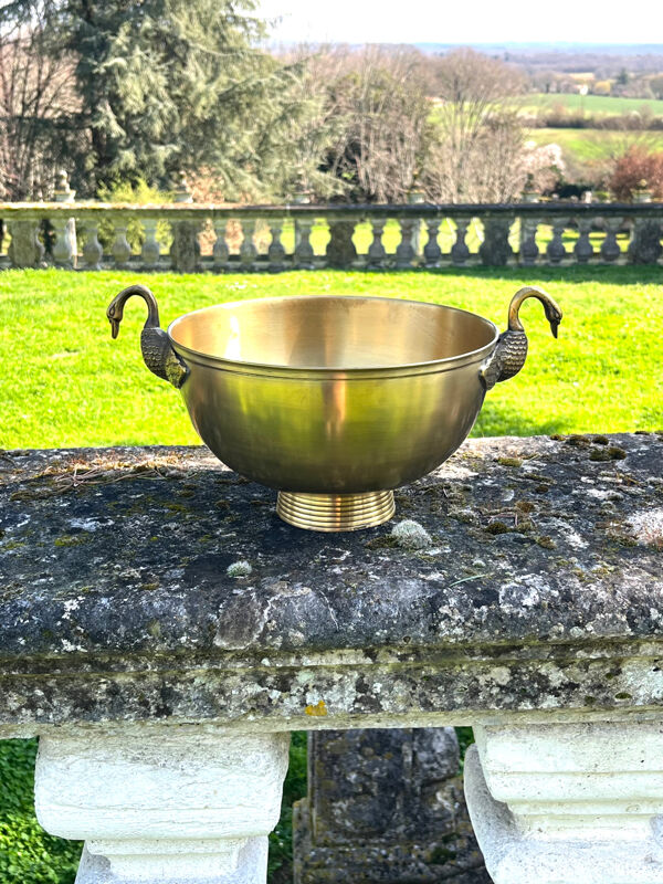 Refroidisseur à champagne en laiton Swan – Poignées en forme de cygne sculpturales vintage solides