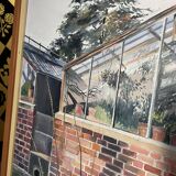 Oil on canvas "the greenhouse in the garden" signed