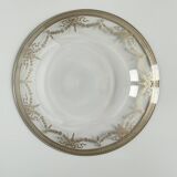 Vintage Glass Dessert Plate with Silver Ribbons/Bows and Garlands