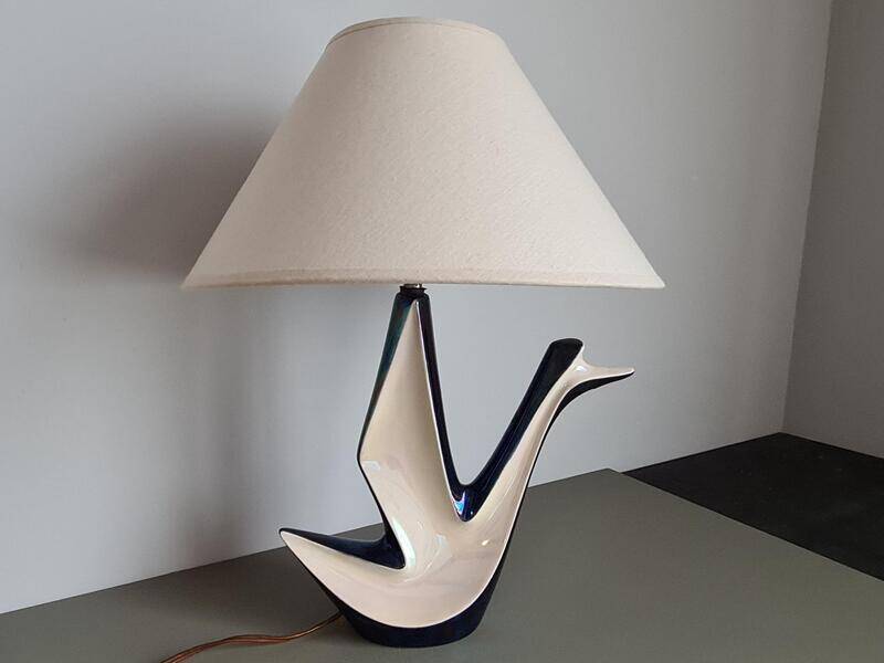 Vintage ceramic table lamp – mid-century sculptural lamp – modern Art Deco lighting – designer style statement lamp – French design
