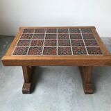 Ceramic and oak coffee table, Guillerme and Chambron, circa 1950
