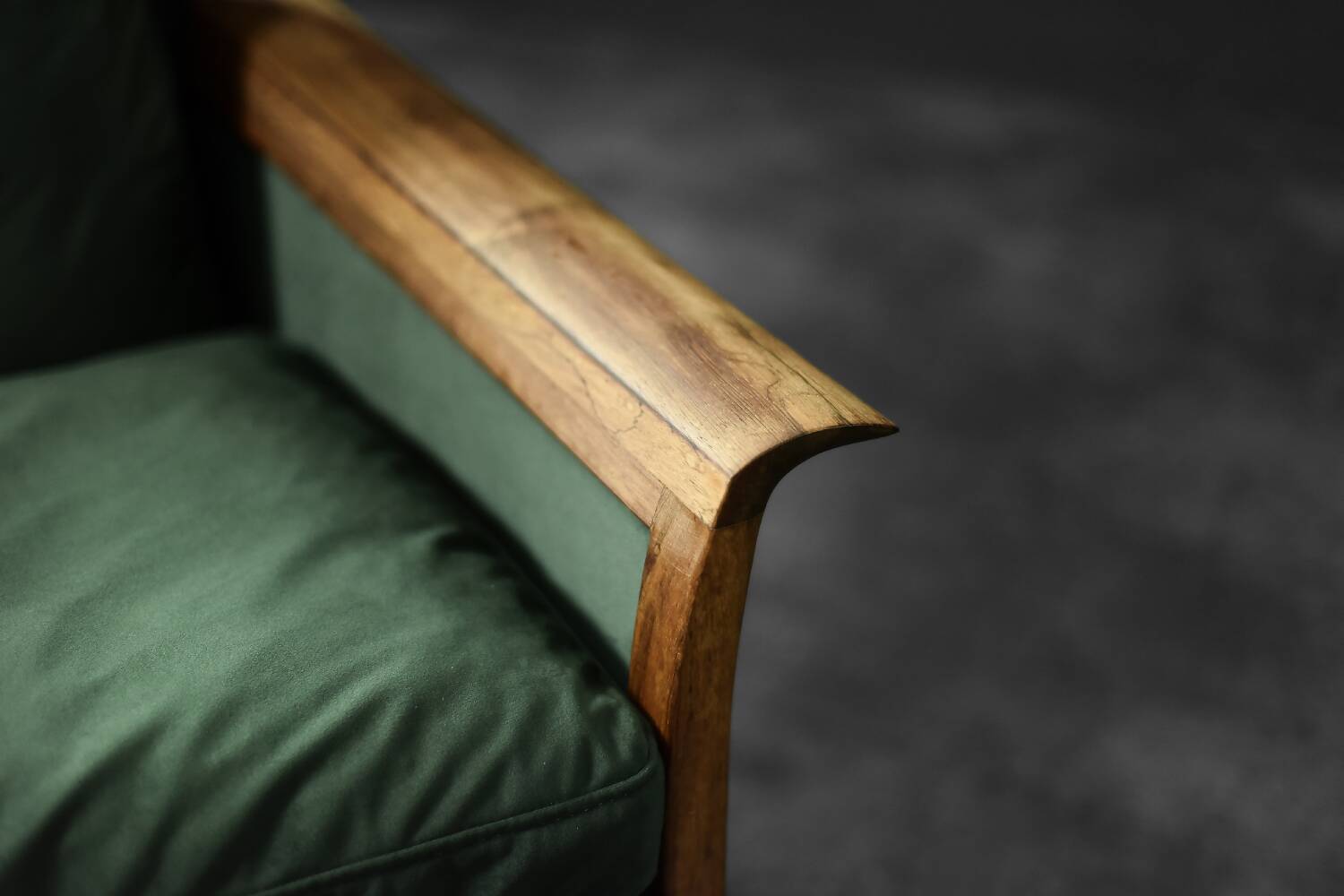 Vintage Mid-Century Modern Rosewood & Green Velour 3-Seater Sofa and Chair
