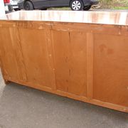 Six-drawer mahogany and straw chest of drawers, circa 1950, made in Mexico