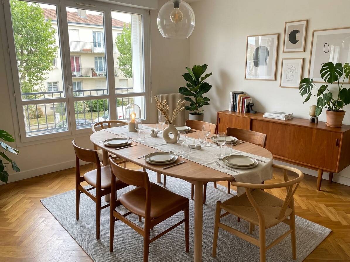Renovated Scandinavian dining table in raw teak - Made in Denmark