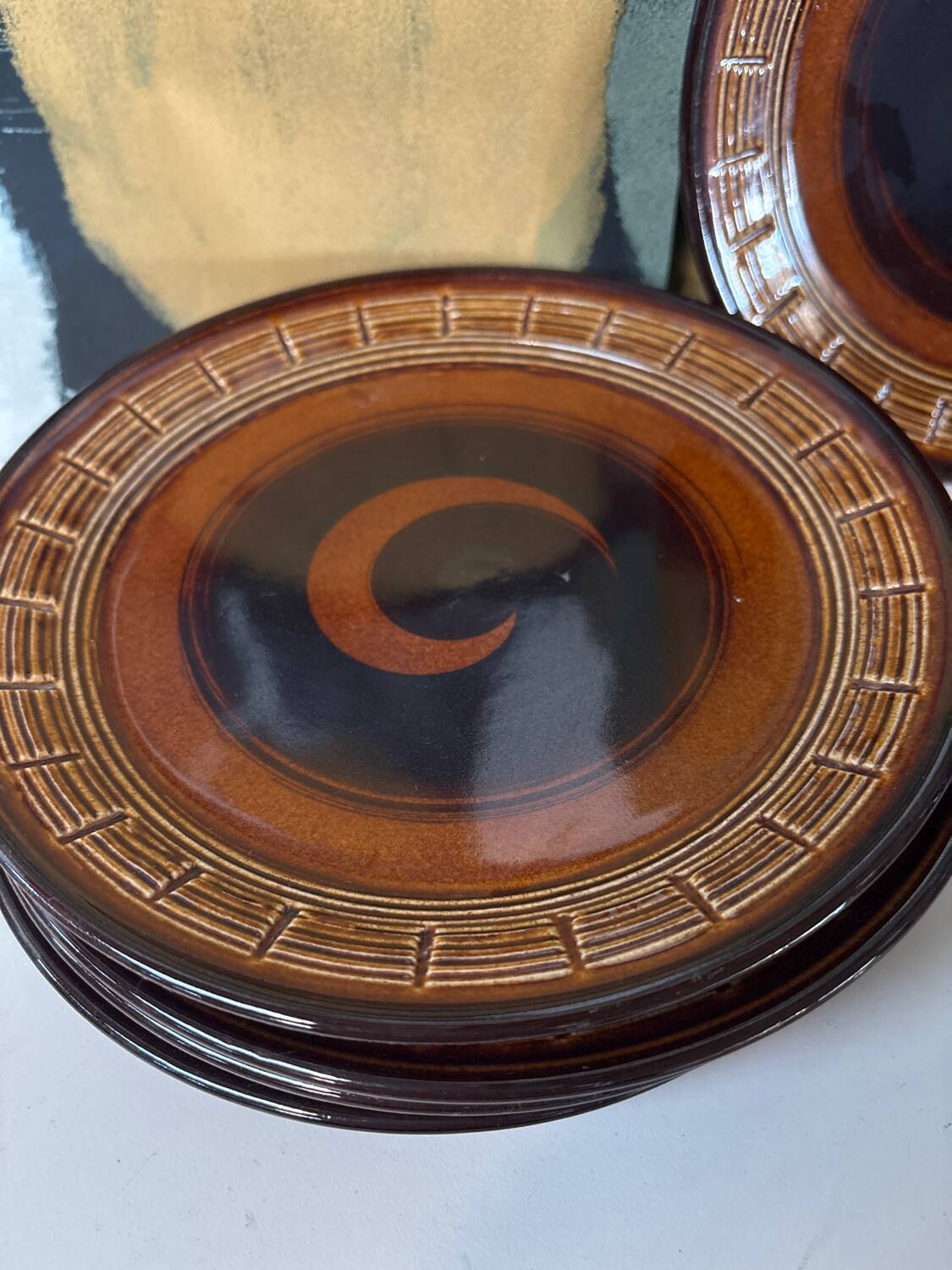 Set of 5 vintage stoneware dessert plates