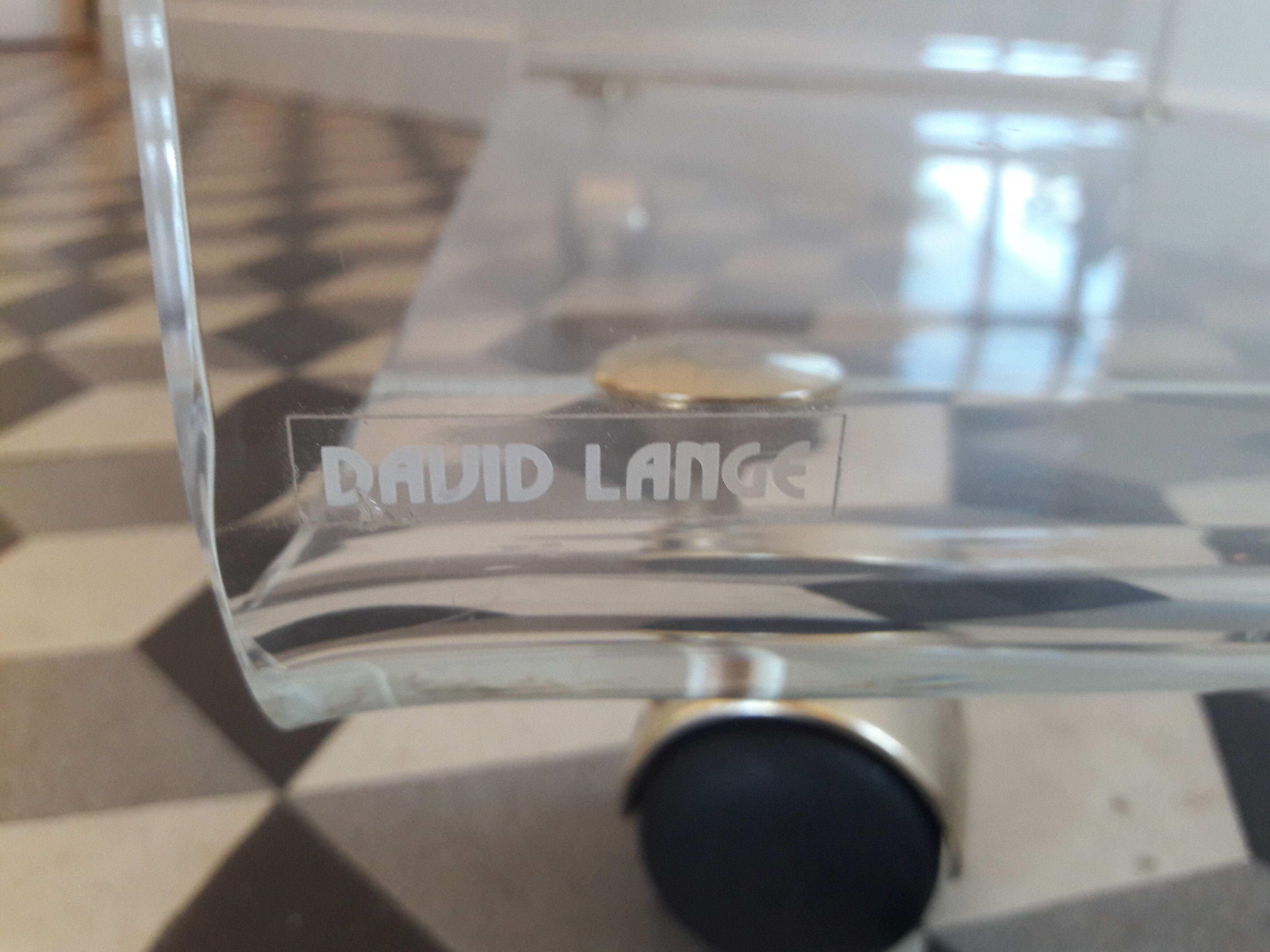 David Lange coffee table on plexiglass wheels Hi-Fi cabinet