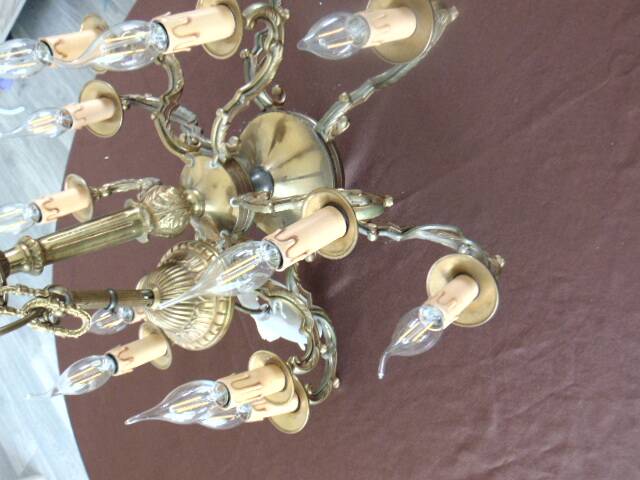 Antique chandelier in bronze and brass – 80 cm – multi-light – electricity