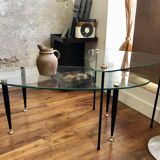 Set of trundle coffee tables in glass and brass