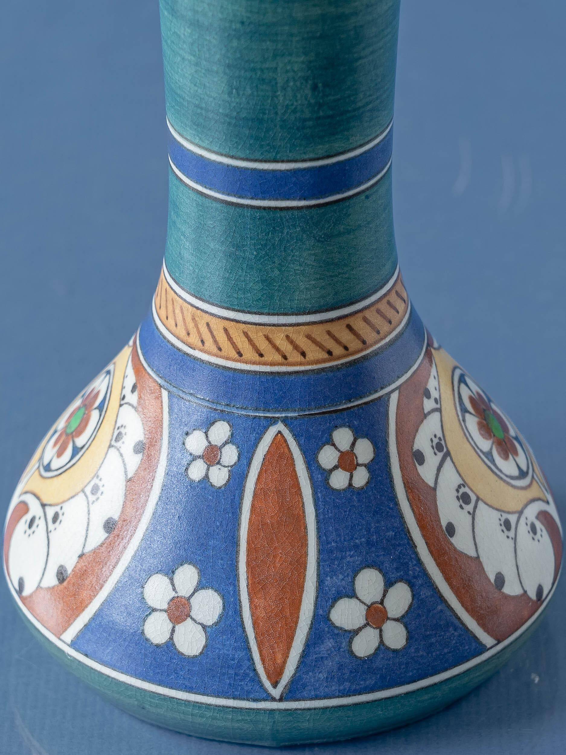 Pair of hand-painted ceramic table lamps in Dutch Art Nouveau–Art Deco style, 1910–1917.