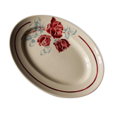 Oval dish art deco flowers red blue Pondy Badonviller