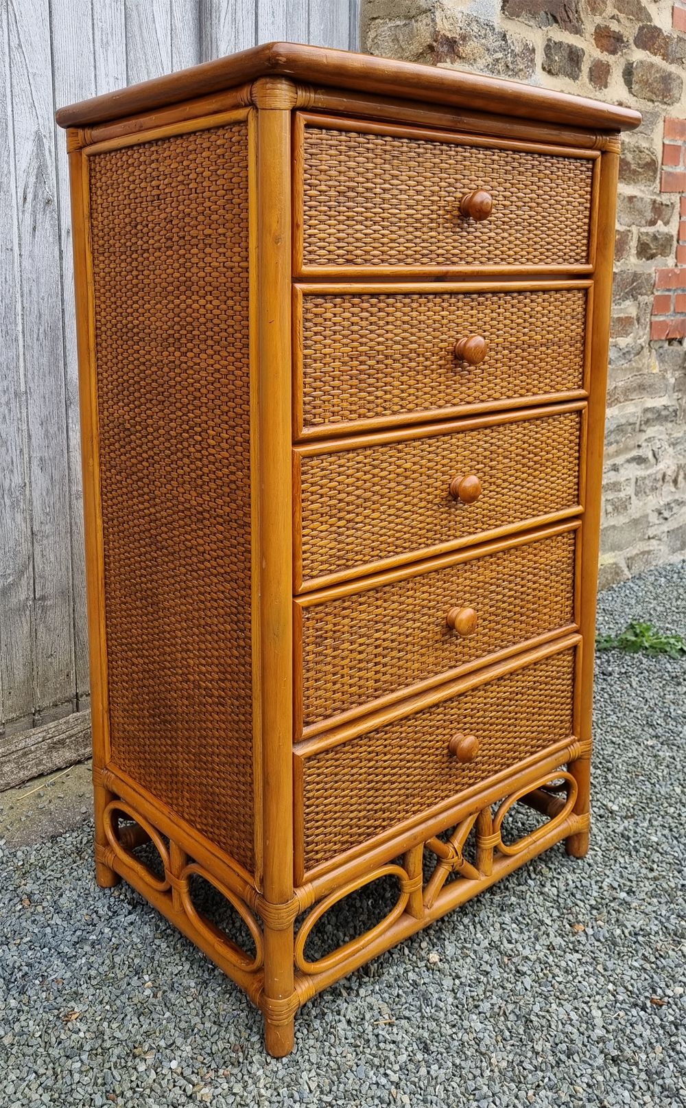 Semainier Maugrion for Roche Bobois, wood and rattan, 80s