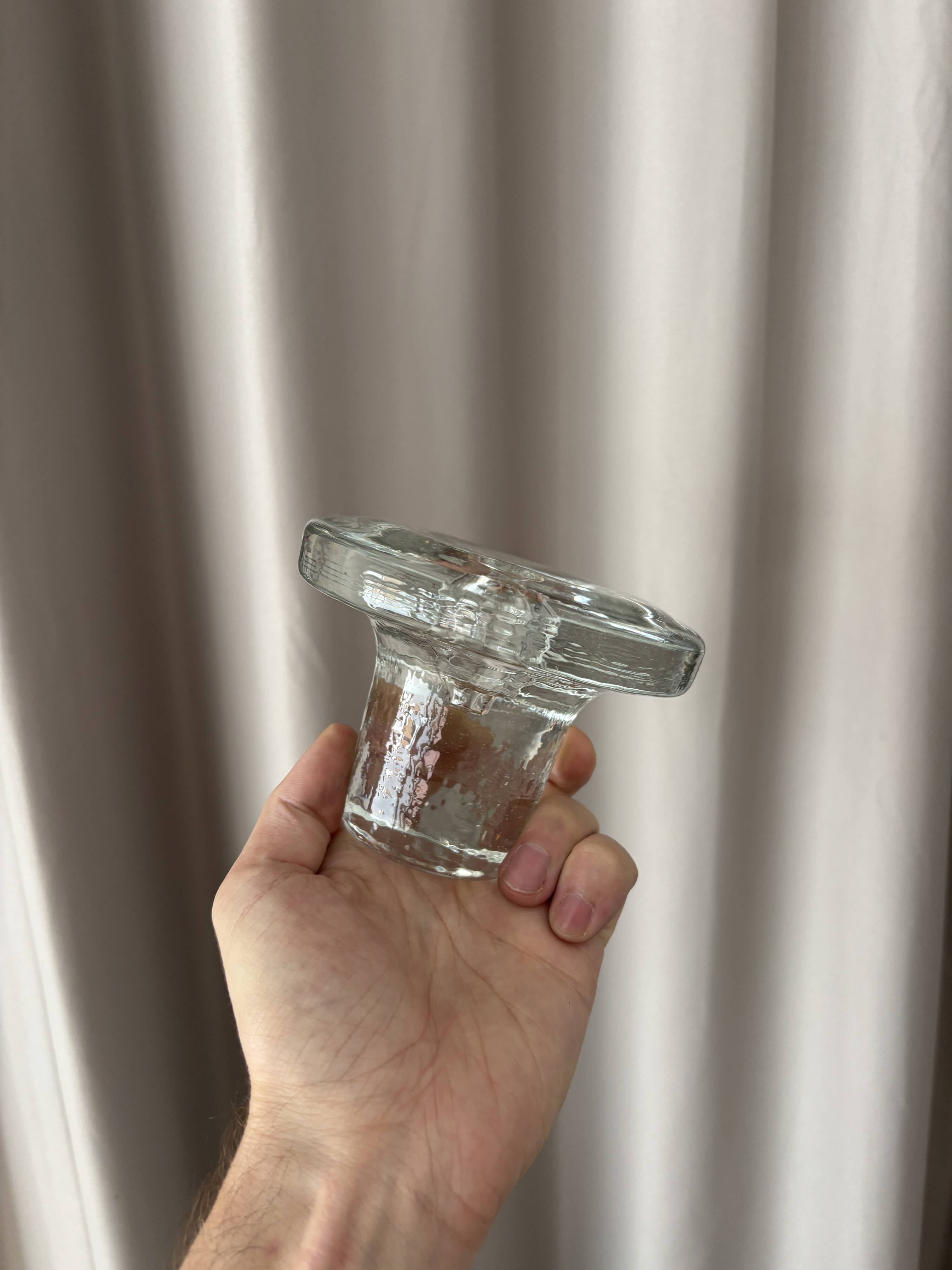 Vintage Scandinavian glass Candle Holder – Clear Pressed Glass – 1970s