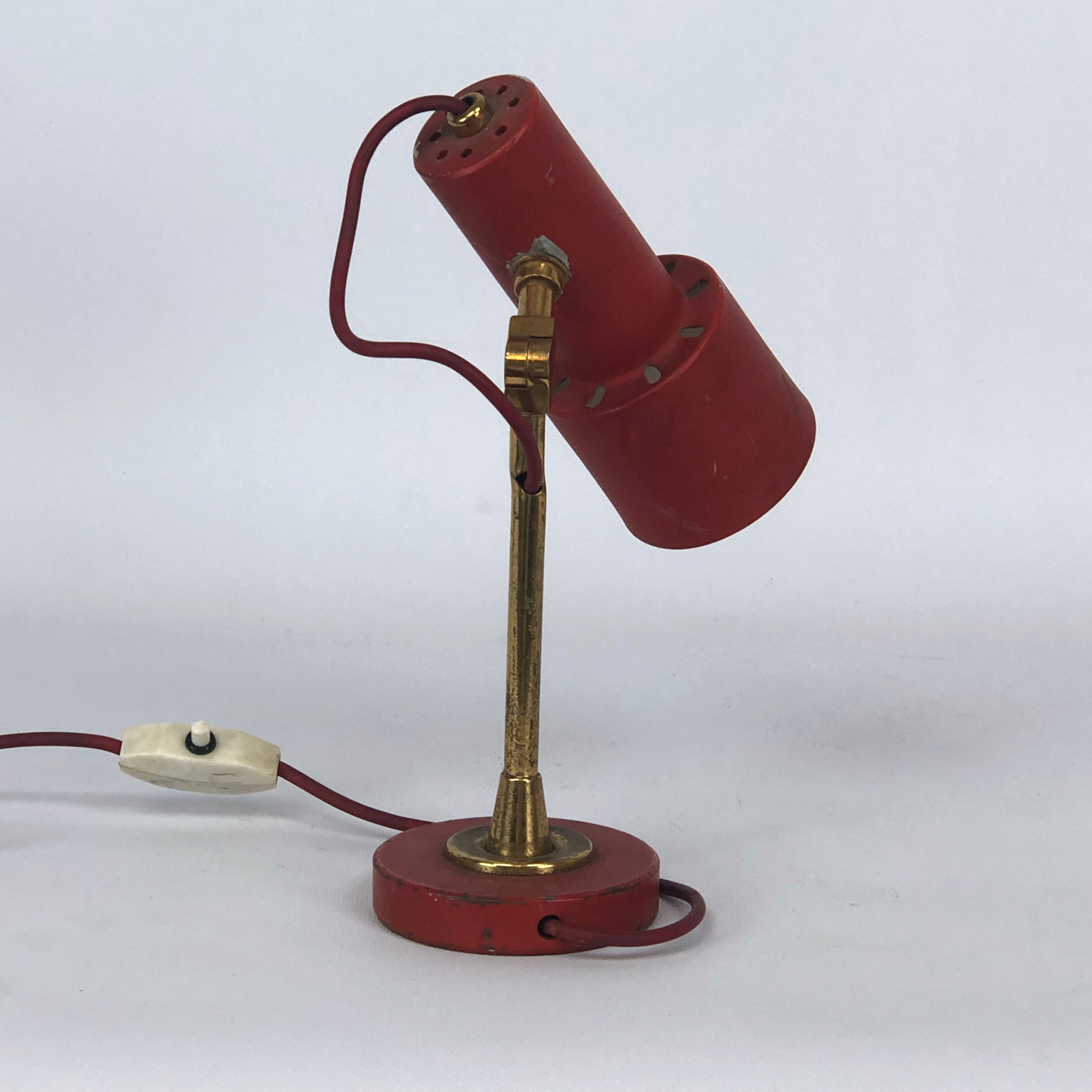 Stilnovo, vintage red brass table lamp from 50s