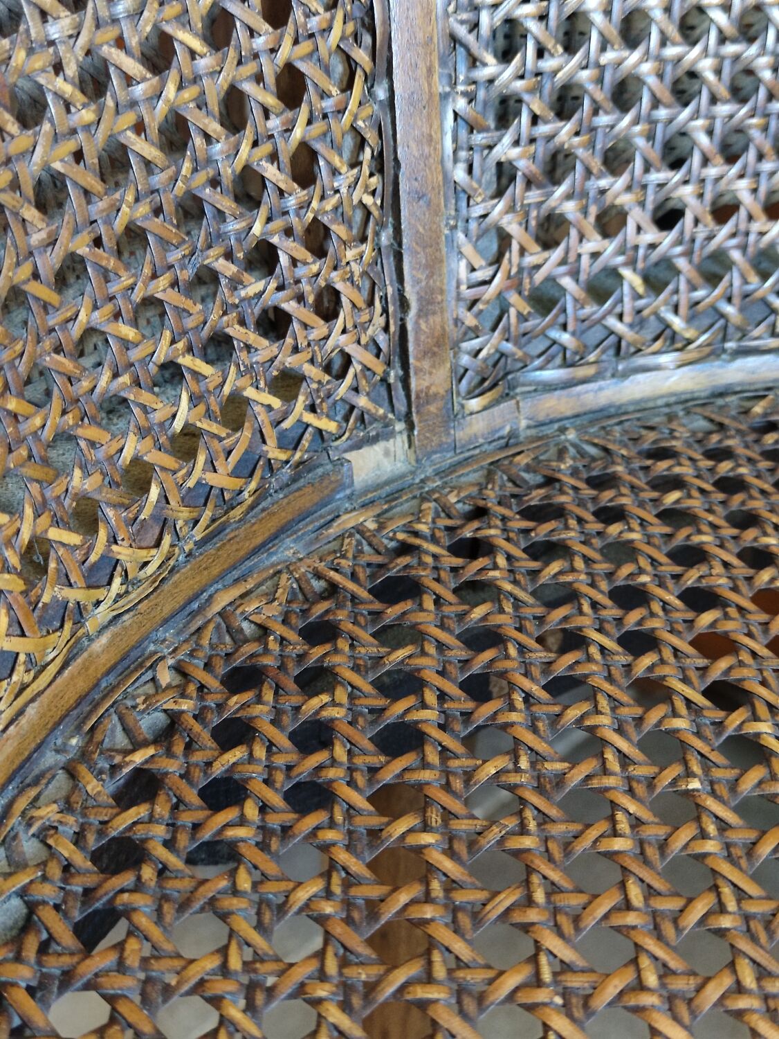 Louis XVI style office armchair in walnut and canning