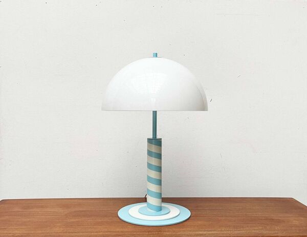 Lampe sur pied et lampe de table postmoderne allemande avec motif tourbillon bleu clair et blanc, années 1980, lot de 2