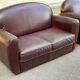 Burgundy brown leather living room sofa and club chair
