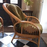 Paire de fauteuils en rotin, osier et bambou tressé, 1970