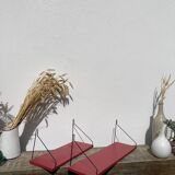 Duo of wall shelves in vintage red and black wood  1970.