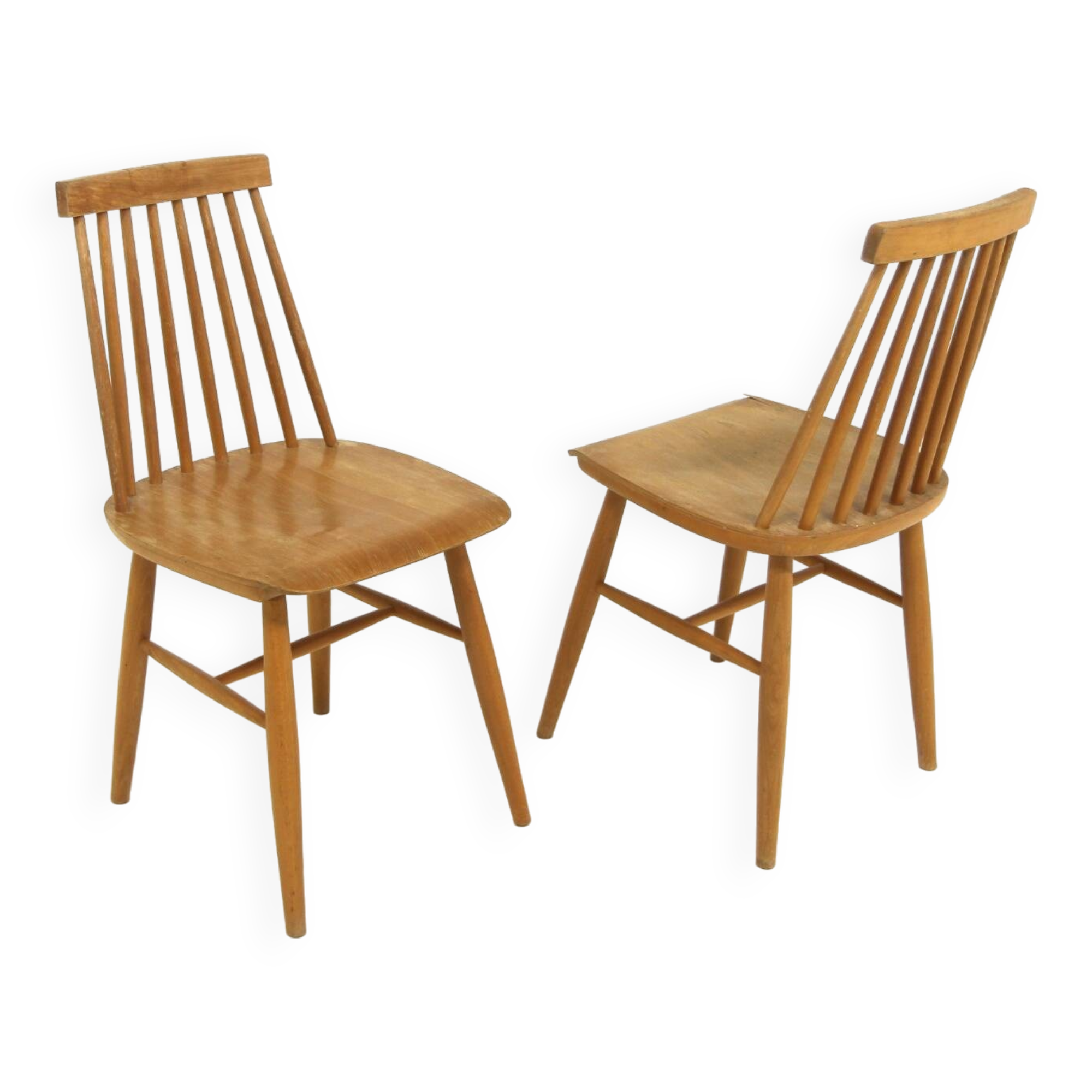 Set of 2 Scandinavian "Pinnstol" chairs in beech, Sweden, 1960