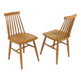 Set of 2 Scandinavian "Pinnstol" chairs in beech, Sweden, 1960