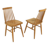 Set of 2 Scandinavian "Pinnstol" chairs in beech, Sweden, 1960