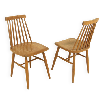 Set of 2 Scandinavian "Pinnstol" chairs in beech, Sweden, 1960