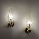 Italian design glass leaf wall lights from the 80s (X2)
