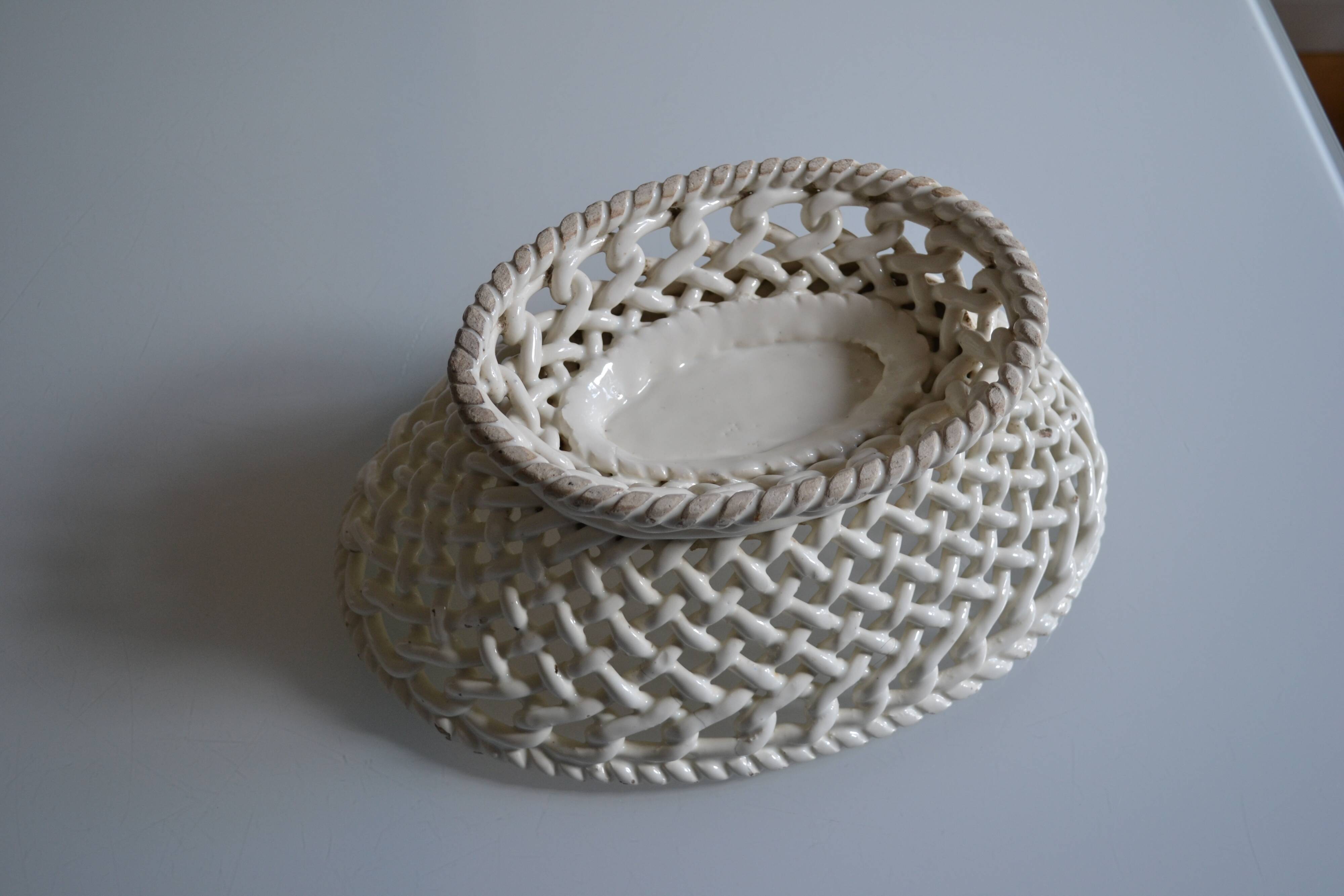 Woven ceramic oval fruit bowl or dish