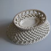 Woven ceramic oval fruit bowl or dish