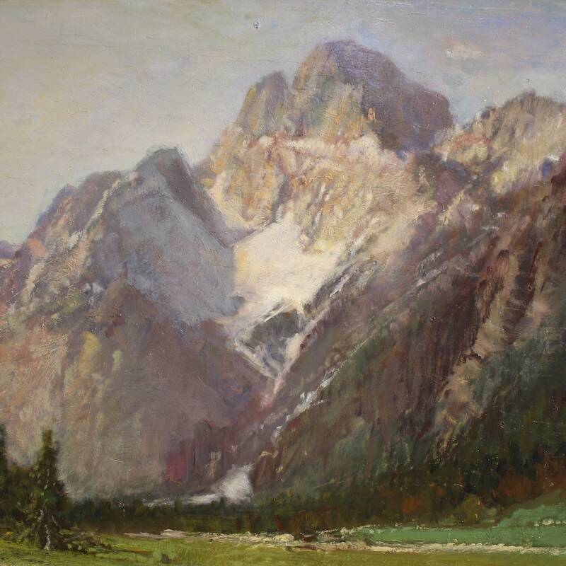 Peinture italienne vue de montagne de la Croda Rossa d'Ampezzo.