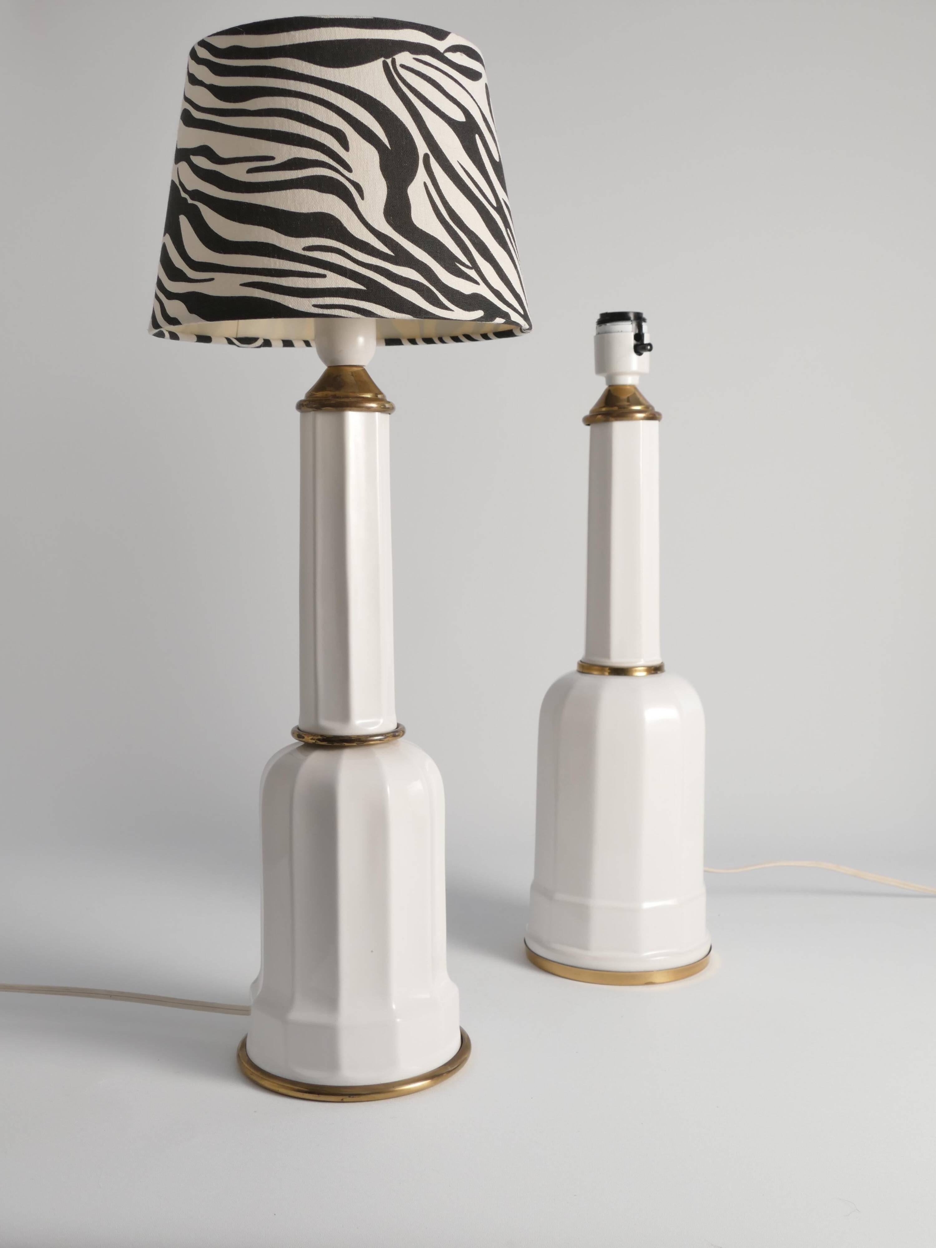 White Opaline Glass & Brass Heiberg Table Lamp, Denmark, Mid-19th century