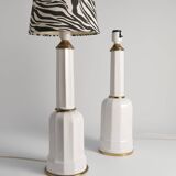 White Opaline Glass & Brass Heiberg Table Lamp, Denmark, Mid-19th century