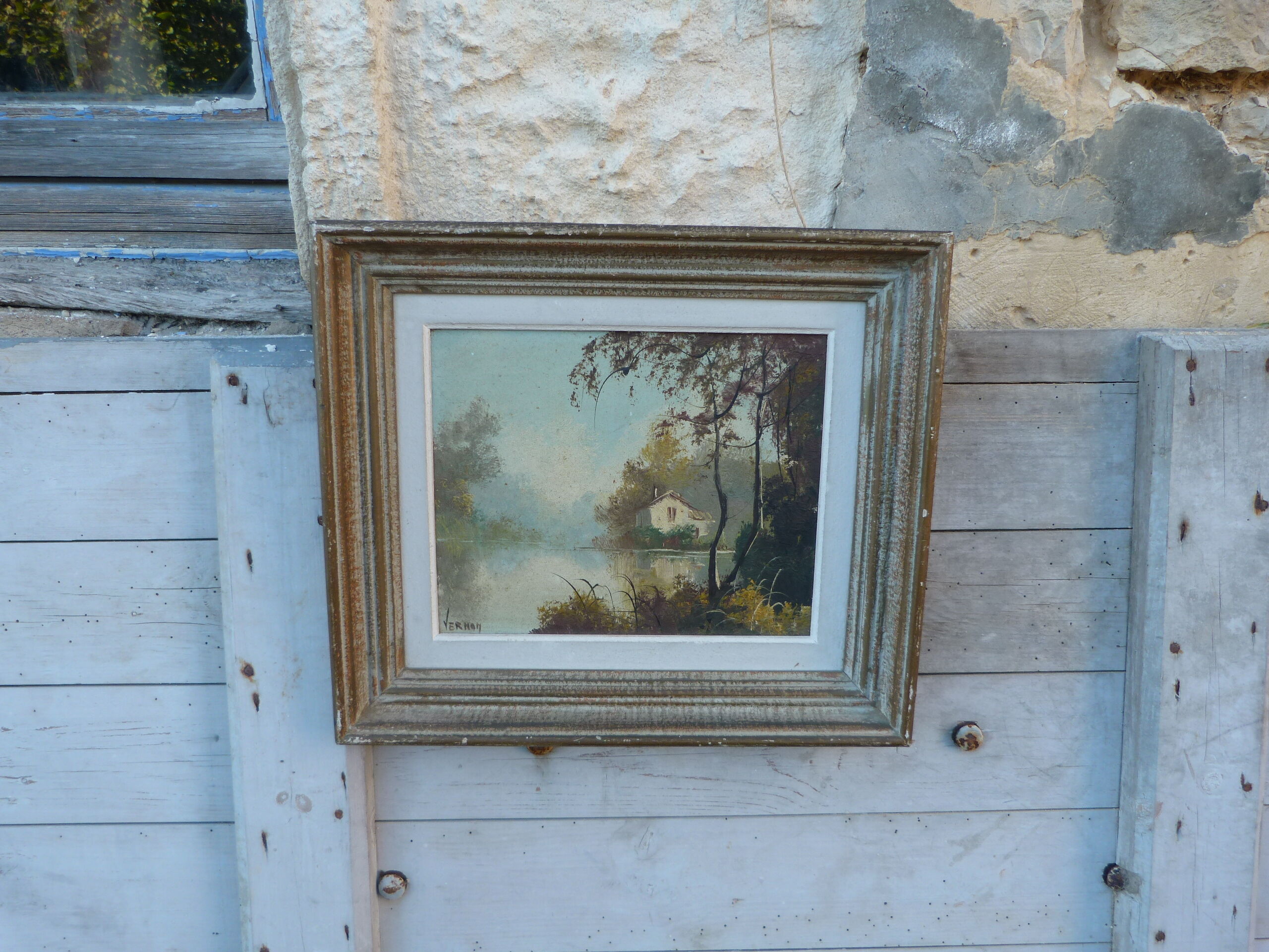 Old landscape painting signed vernon framed