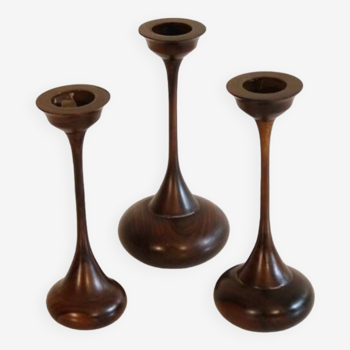 Set of vintage wooden candle holders