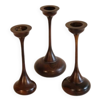 Set of vintage wooden candle holders