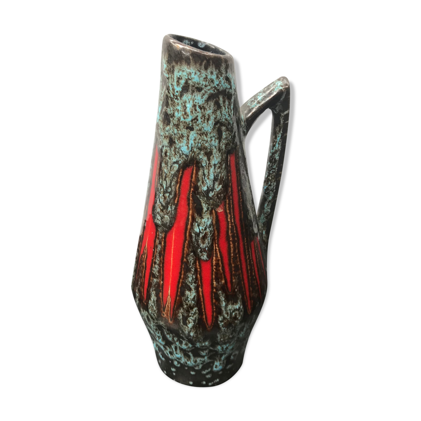 Former pitcher style art deco blue ceramics - vintage red