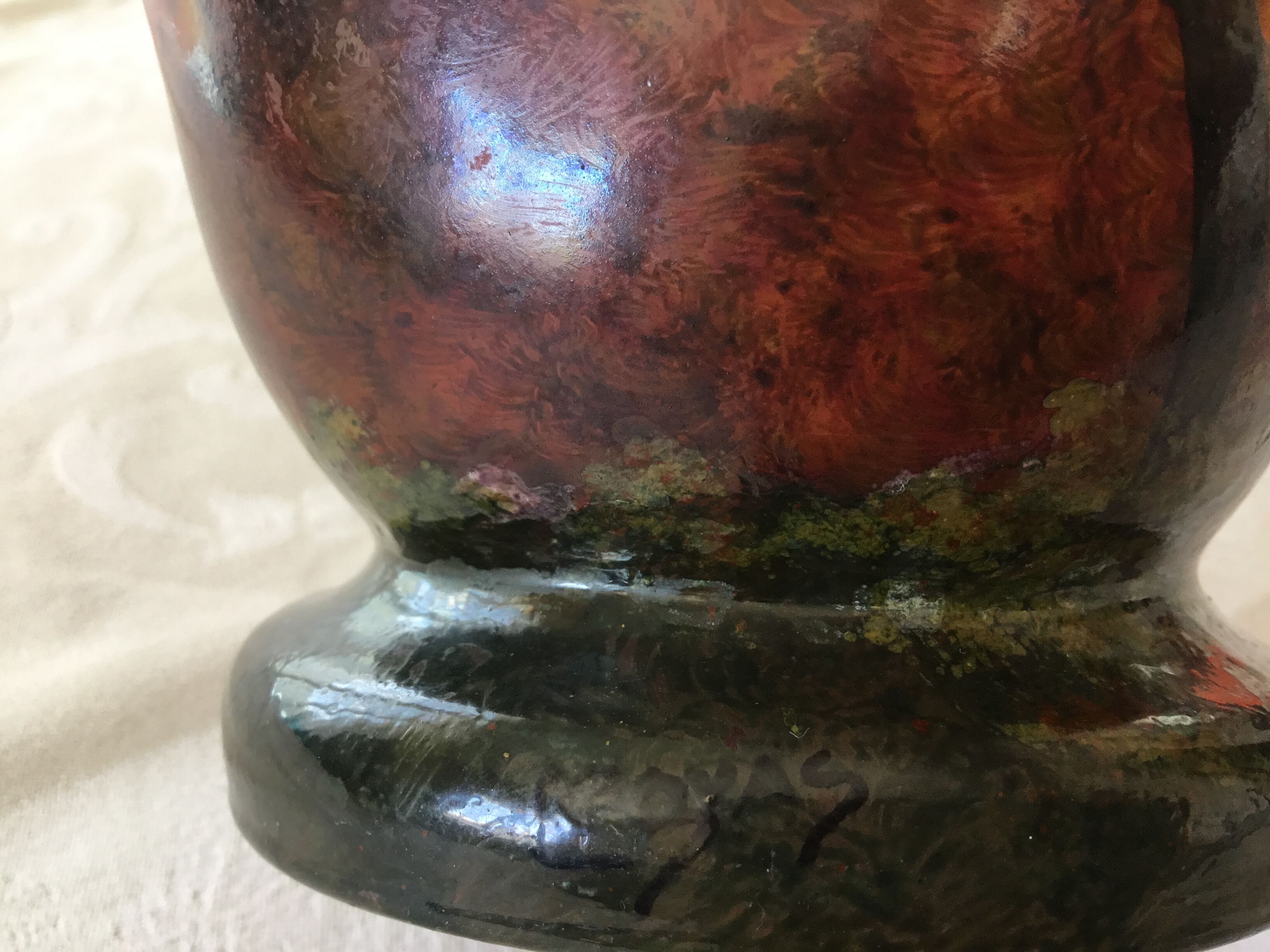 Glass paste vase signed