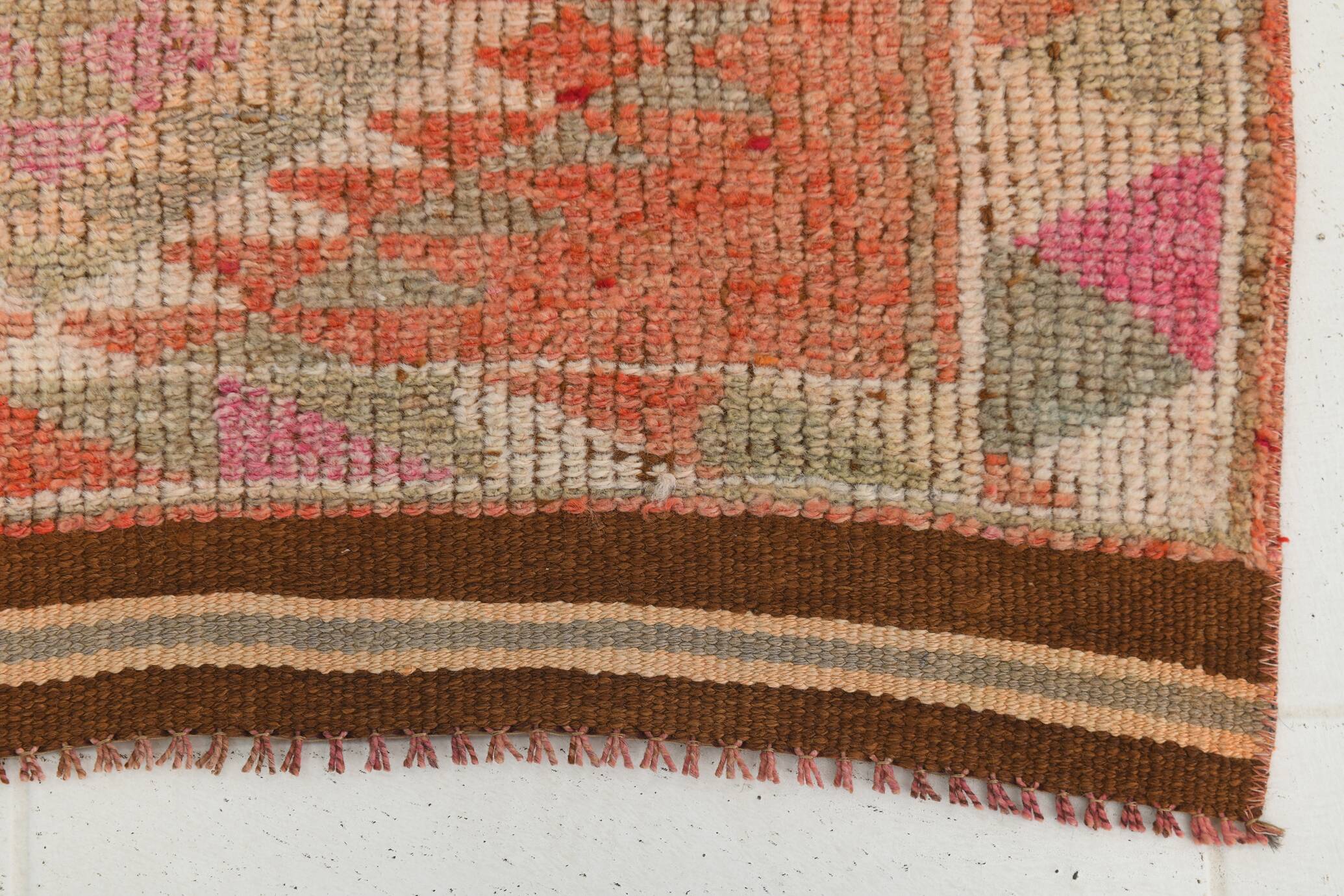 3x13 Faded Somon Distressed Hanmade Rug, Vintage Turkish Runner, 84x390Cm