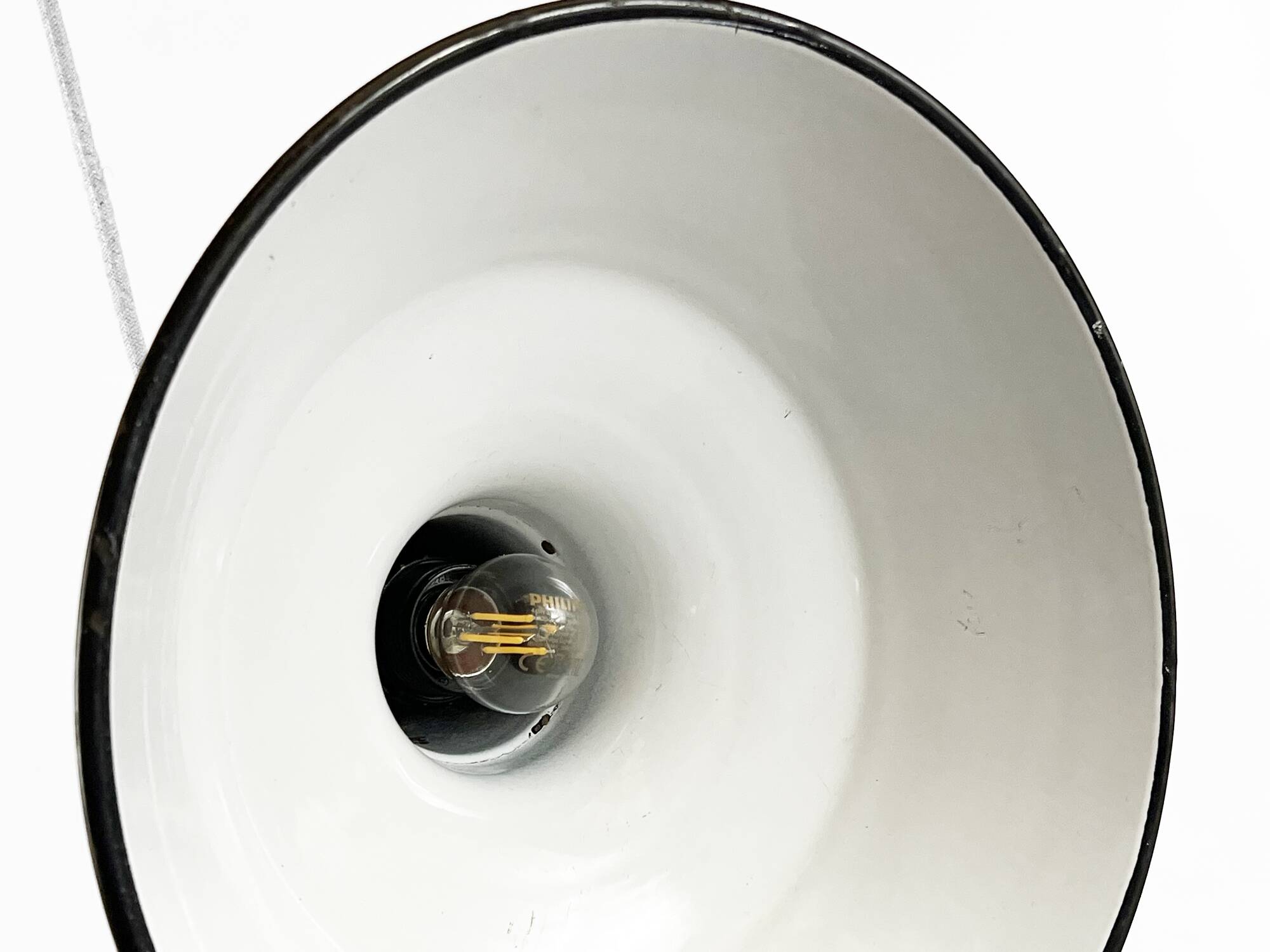 Enameled industrial pendant light. France 1950s