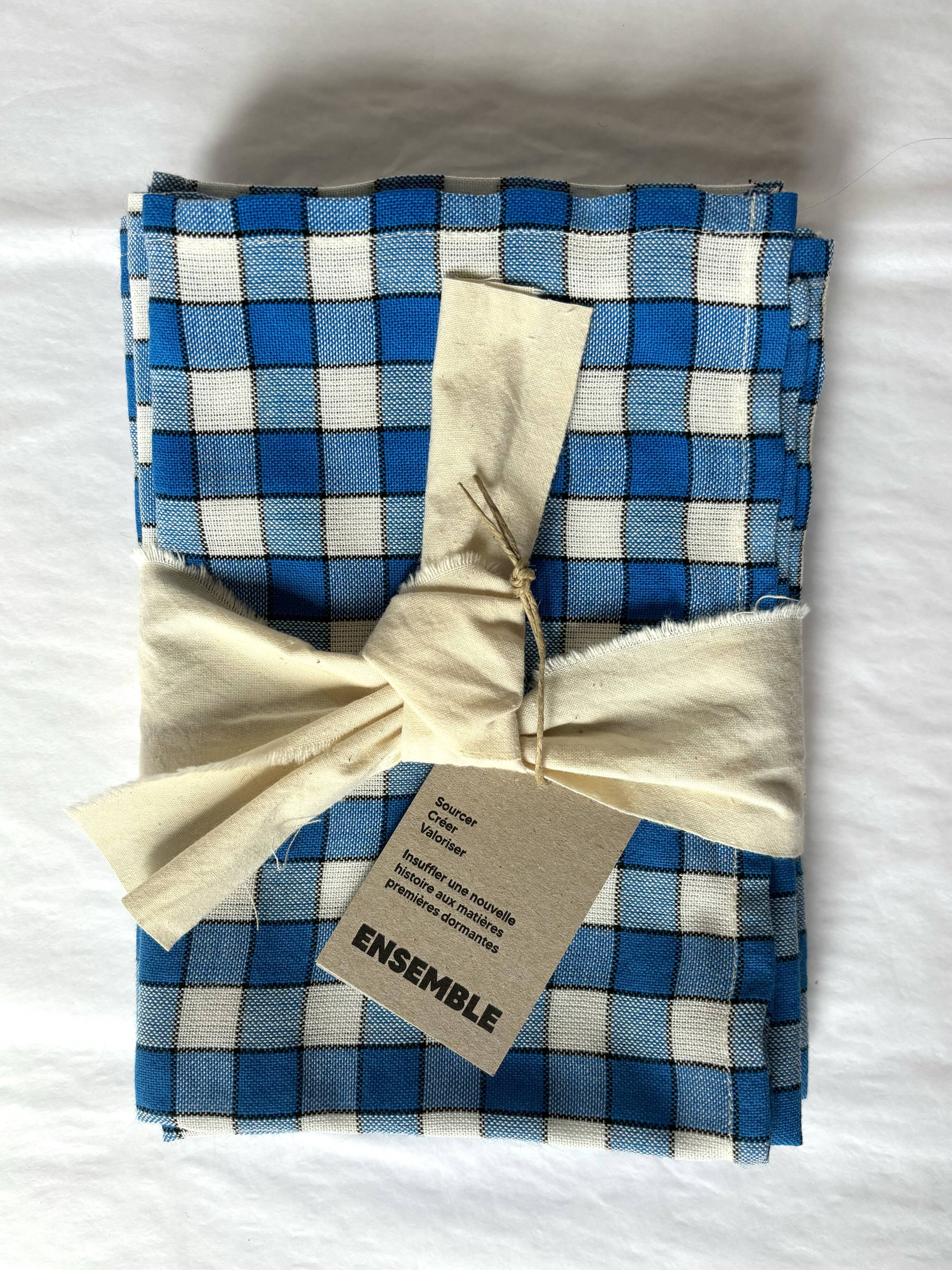 Serviette de table bistrot, carreaux bleus