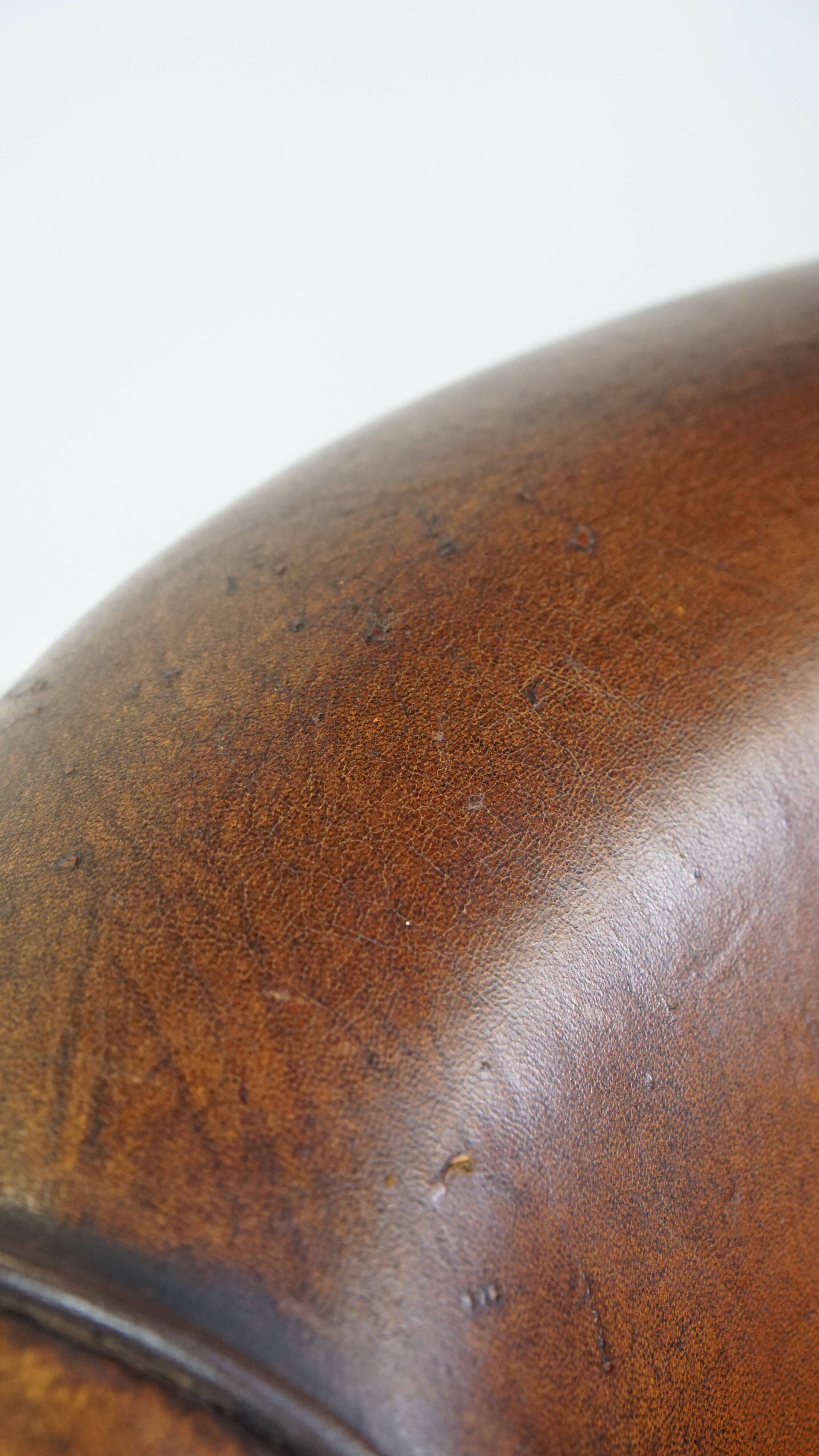 Cognac-Colored Vintage Sheepskin Leather Club Armchair