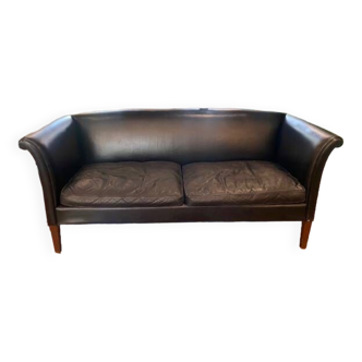 Danish 2 seater leather and wood sofa from Aarhuspol