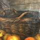 Table still life with apples and basket, signed at the beginning of the 20th century