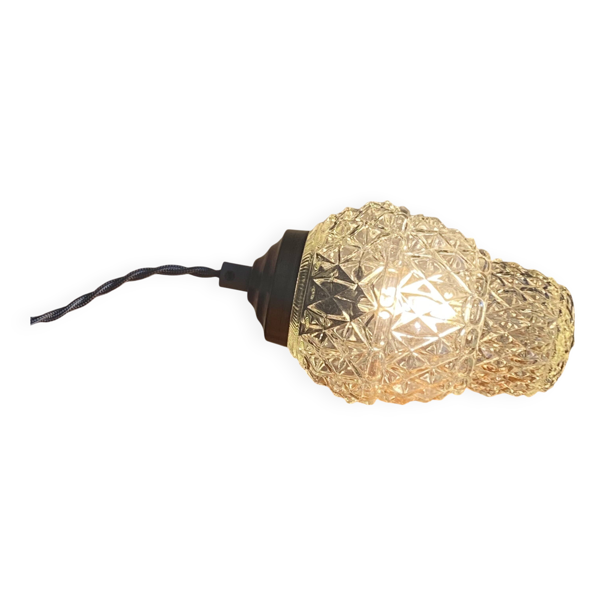 Antique tulip pendant lamp in transparent glass with brass claw LAMP-7386