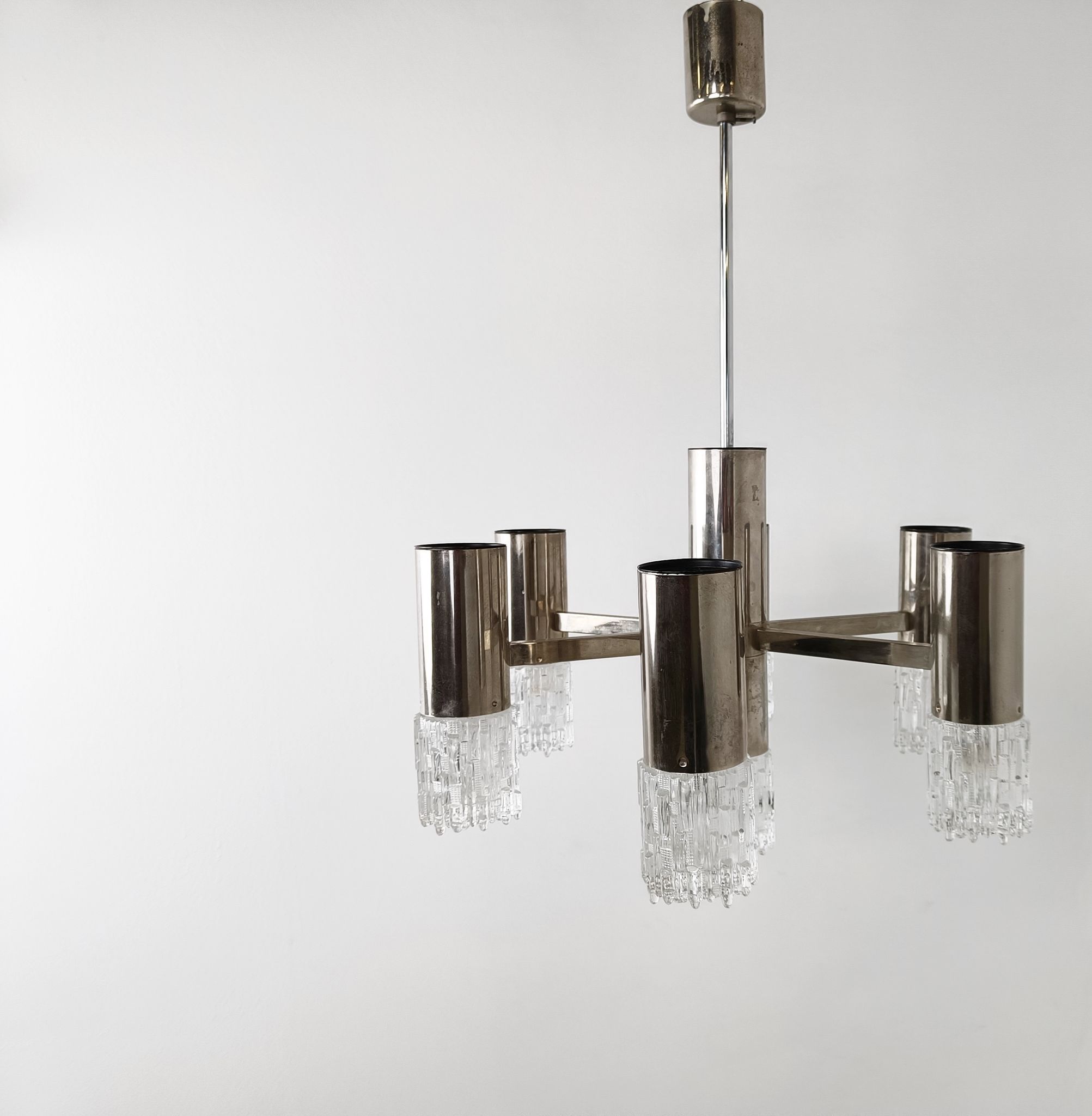 Lustre en chrome et verre, années 1970