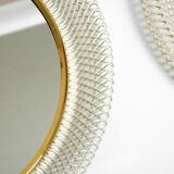 Pair of Mid Century wall mirrors with brass rim and white metal frames