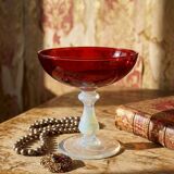 Red Venetian blown glass coupe on a foot with opaline and vintage soap bubble.