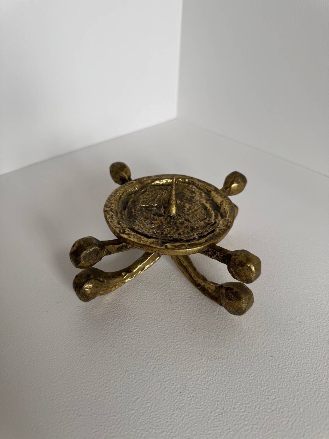 Vintage Brutalist Bronze Candle Holder